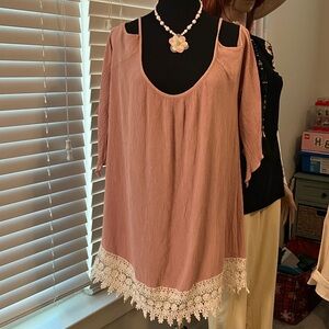 Persaya Blush Pink Tunic with Lace Hem